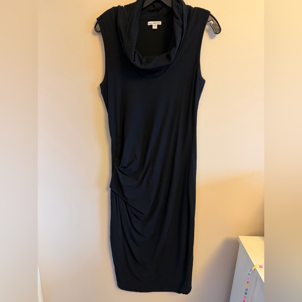 James Perse Black Cowl Neck Midi Dress